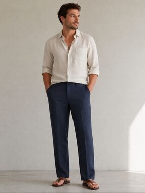 GodBody Collection , Men's Blue 100% Linen Dress Pants, Size 34